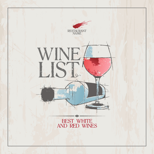 White with red wine hand drawing menu cover vector