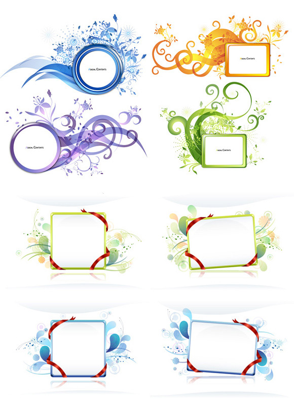 Ribbon floral decorative frame vector