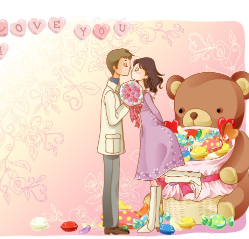 Elements of Romantic cartoon Lovers vector set 15
