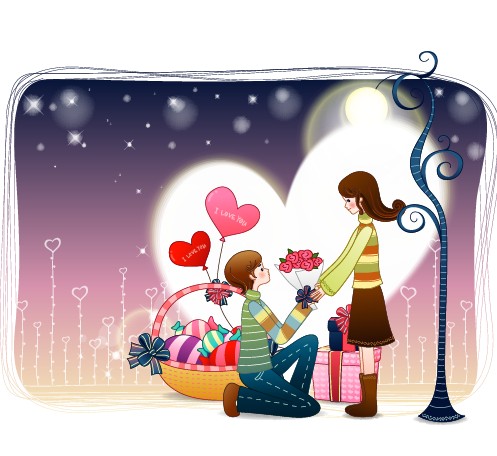 Elements of Romantic cartoon Lovers vector set 16