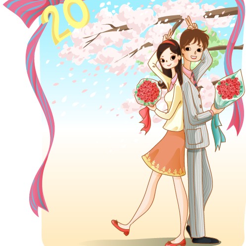 Elements of Romantic cartoon Lovers vector set 17