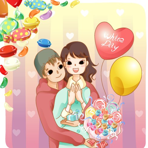 Elements of Romantic cartoon Lovers vector set 20