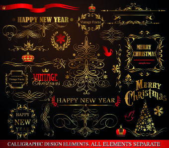 elements element decoration christmas calligraphic 2014 