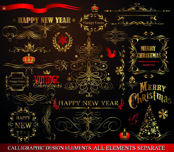 2014 Christmas gold calligraphic decoration elements vector 02