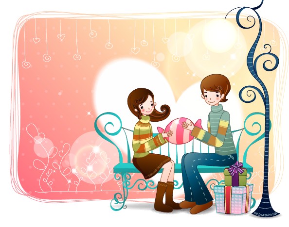 Elements of Romantic cartoon Lovers vector set 21
