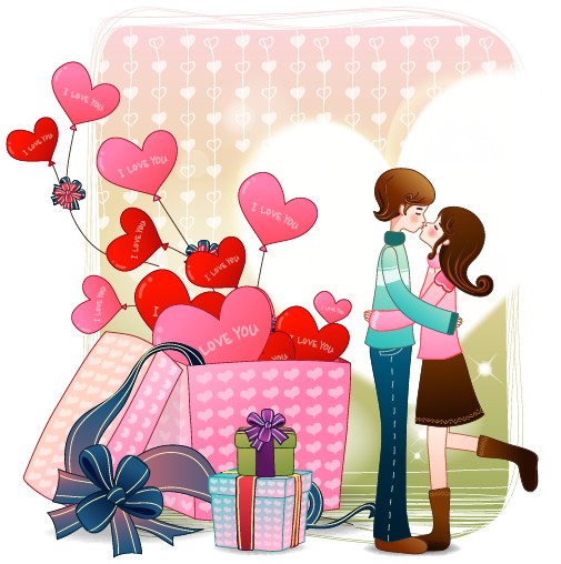 Elements of Romantic cartoon Lovers vector set 22