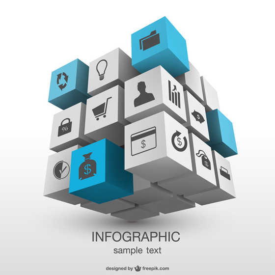 3D magic cube with infographics vector