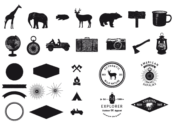 Adventure elements retro design vector