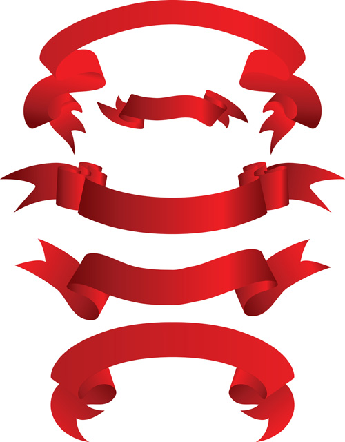 Beautiful red ribbon banners set vector 01