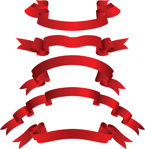 Beautiful red ribbon banners set vector 02