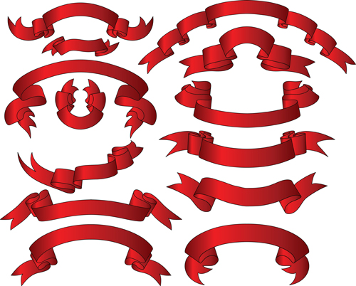 Beautiful red ribbon banners set vector 03