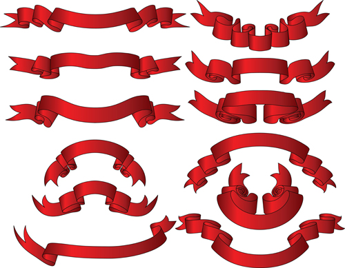 Beautiful red ribbon banners set vector 04