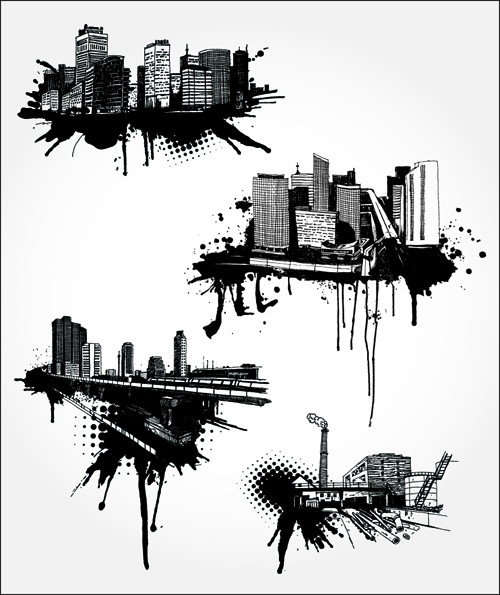 white city building design vector 02 Black with white city building design vector 02
