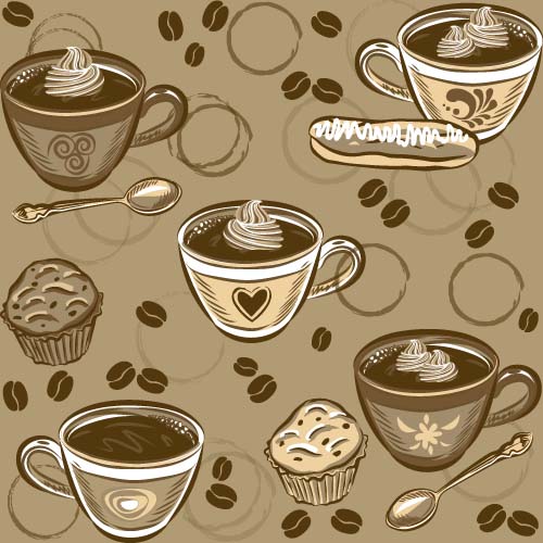 Coffee cup and spoon vintage vector pattern 02 Coffee cup and spoon vintage vector pattern 02