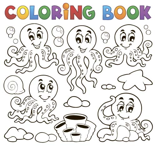 Coloring picture sea world vector template 05