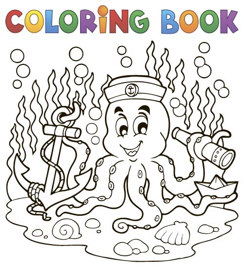 Coloring picture sea world vector template 07