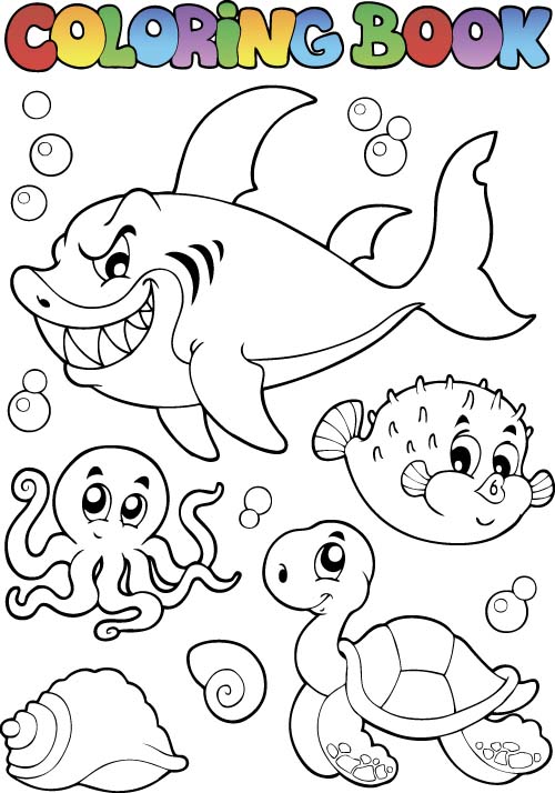 Coloring picture sea world vector template 14