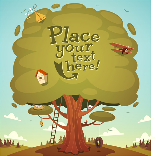 Cute cartoon trees vector background graphics 01