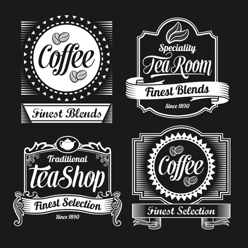 coffee labels vector graphic set 01 Dark style coffee labels vector graphic set 01