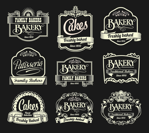 coffee labels vector graphic set 02 Dark style coffee labels vector graphic set 02