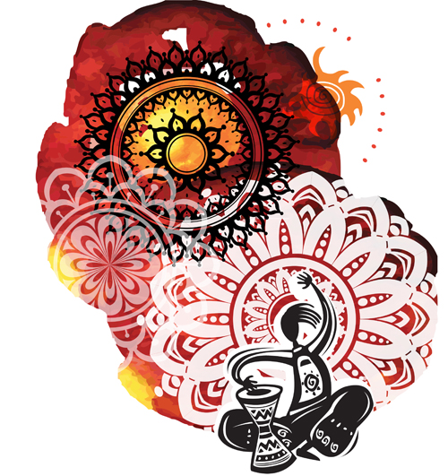 Ethnic watercolor with yoga vector background 01