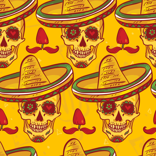Floral skulls seamless pattern vector set 02