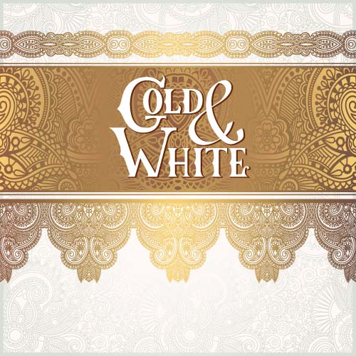 Gold lace with white ornaments background vector 02