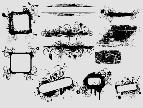 Ink floral frame vector design 01