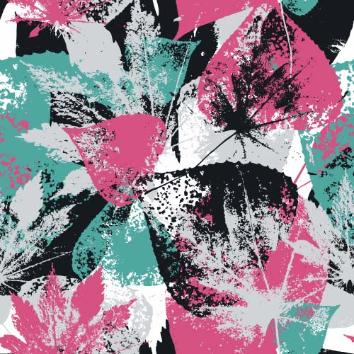Leaves grunge pattern seamless vectors 07