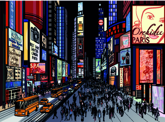 Draw Nightlife city design vector 06