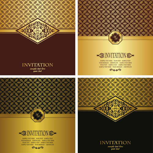 Ornate golden invitations design 04