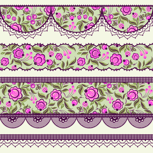 Ornate lace border design vector set 03