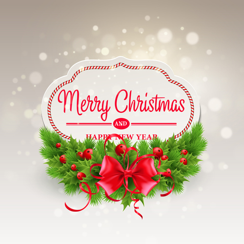 Paper christmas labels with new year background vector 01
