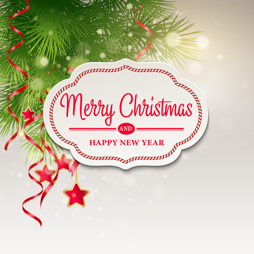 Paper christmas labels with new year background vector 04