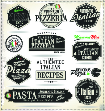 Pizza labels vector set 02