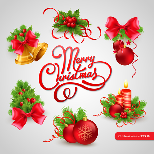 Red christmas ornament icons vector