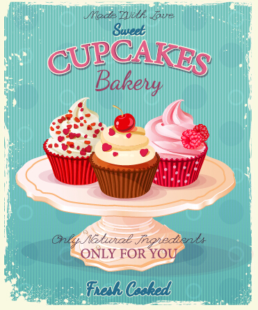 Retro font cupcake cakes advertising 