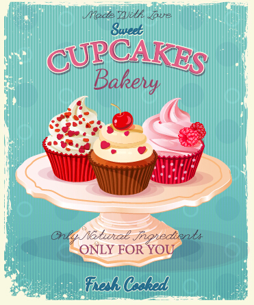 dvertising poster cupcakes vector 01 Retro advertising poster cupcakes vector 01