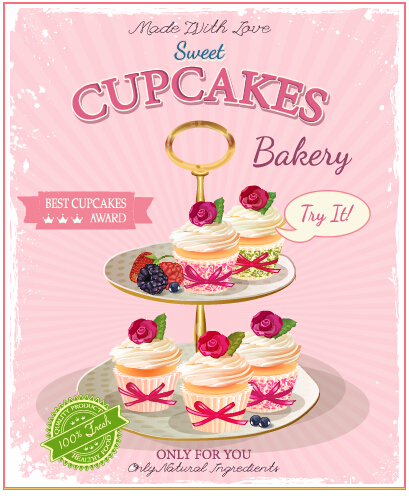 dvertising poster cupcakes vector 02 Retro advertising poster cupcakes vector 02