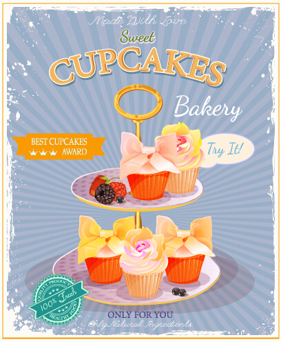 dvertising poster cupcakes vector 03 Retro advertising poster cupcakes vector 03