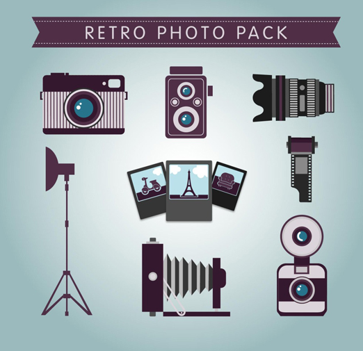 Retro photo pack vector material
