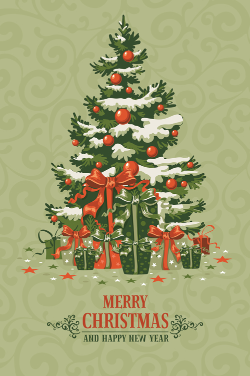 Retro xmas greeting cards vectors 01
