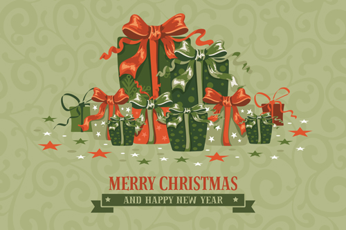 Retro xmas greeting cards vectors 03
