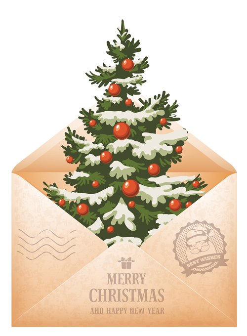 Retro xmas greeting cards vectors 04
