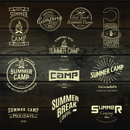 Vintage badges with labels and wood background vector 03
