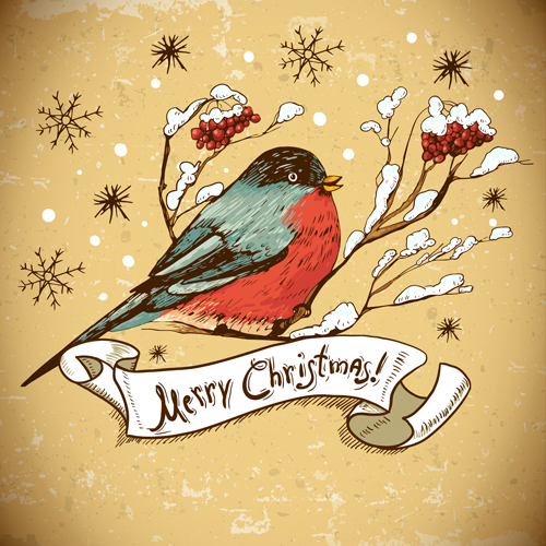 Vintage hand drawn christmas background art 01