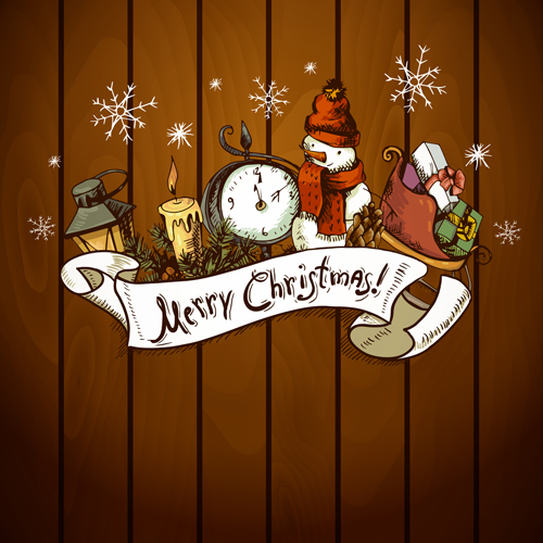 Vintage hand drawn christmas background art 02