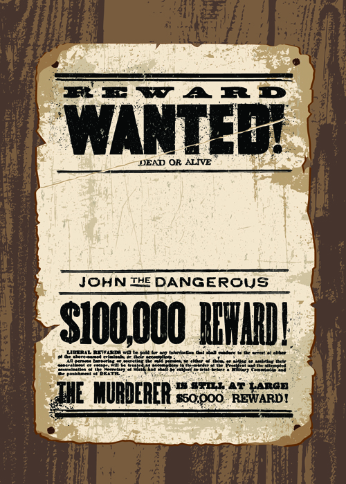 e wanted vector templates material 01 Vintage style wanted vector templates material 01