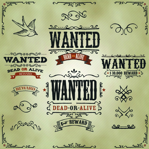 e wanted vector templates material 02 Vintage style wanted vector templates material 02