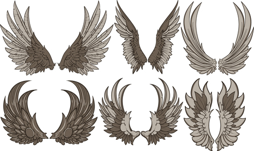 Vintage wings design vector set 02